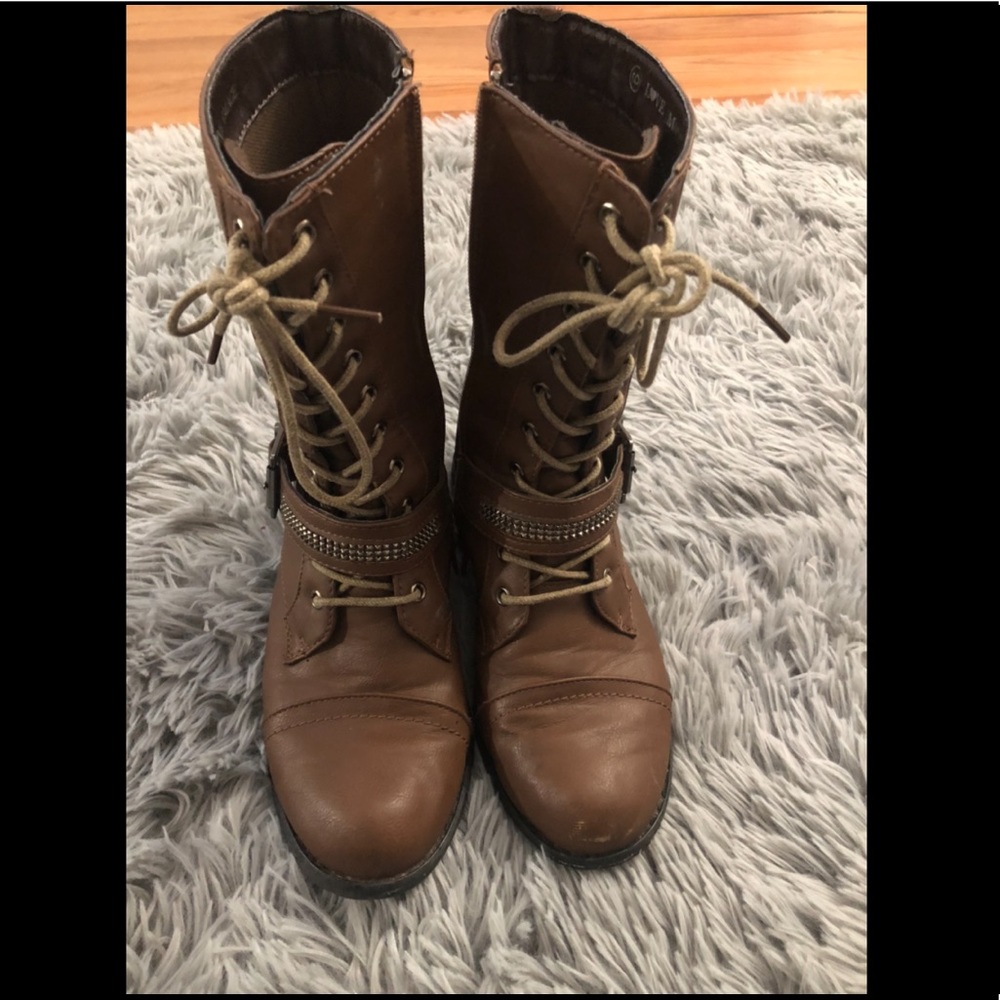 Brown combat boots
